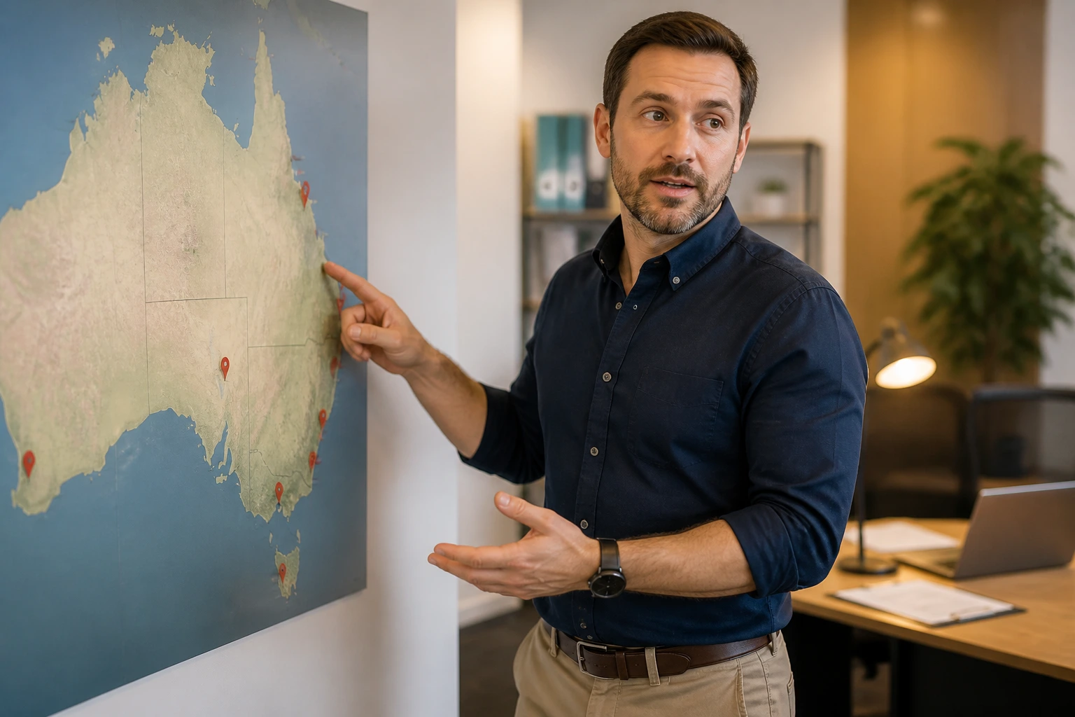 Real person in an office indicating where to find meat packing jobs in Australia with visa sponsorship