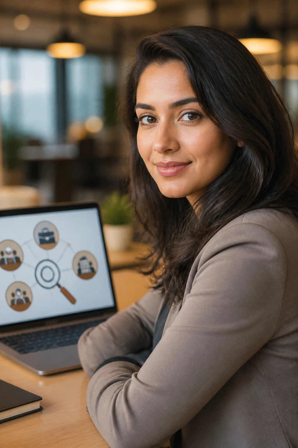 Close-up of a real person researching visa sponsor companies in an office