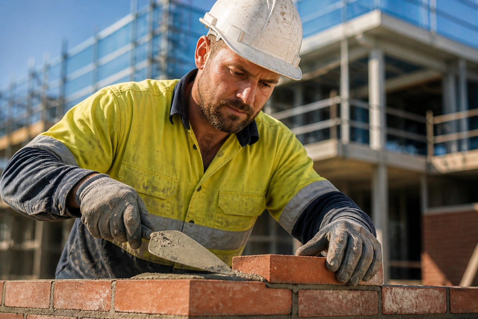 Construction worker on site in PPE illustrating visa sponsorship concept for construction trades.