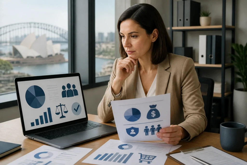 Business professional reviewing sponsorship costs and benefits in a modern office
