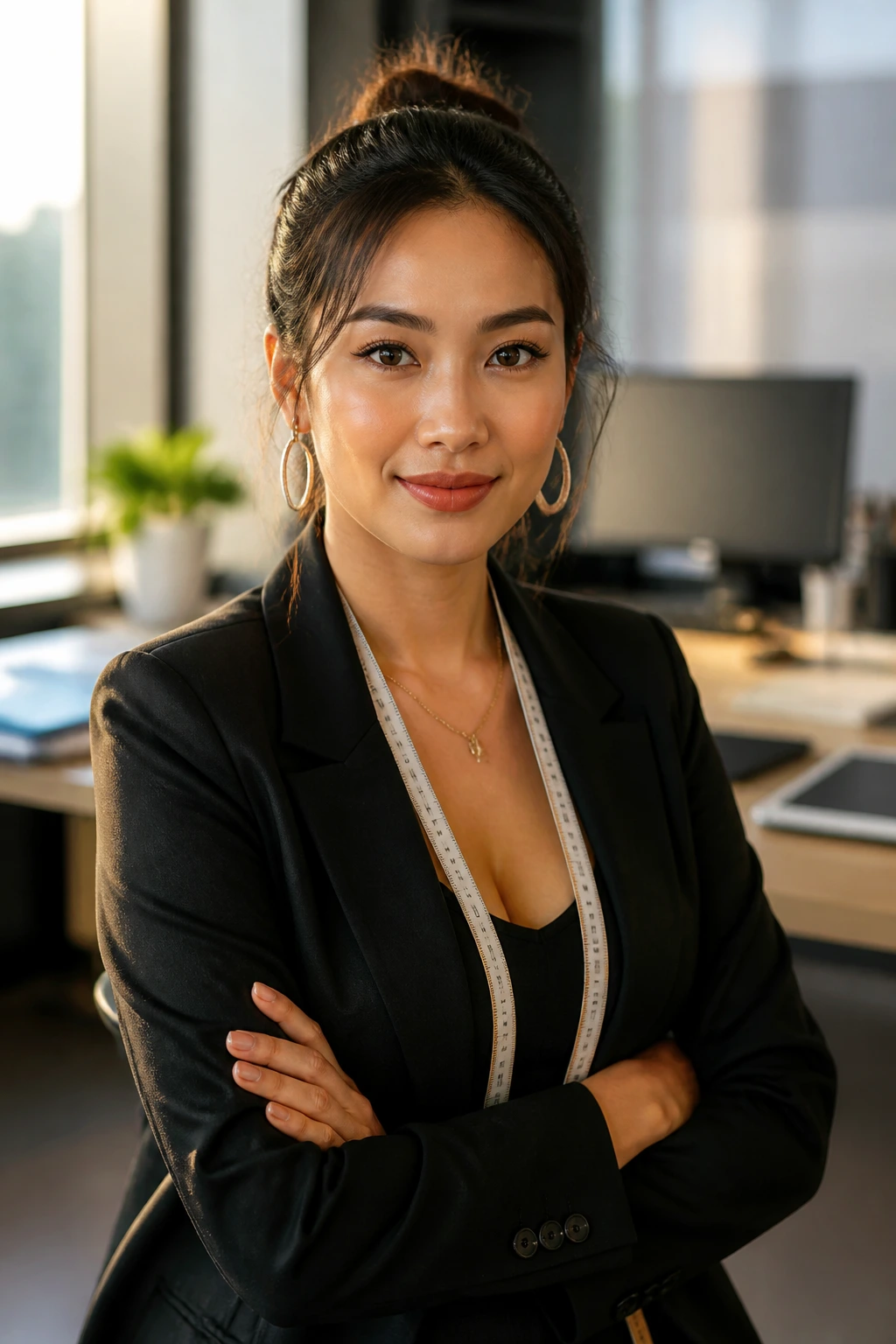 Close-up portrait of a dressmaker in an office, illustrating visa sponsorship concept