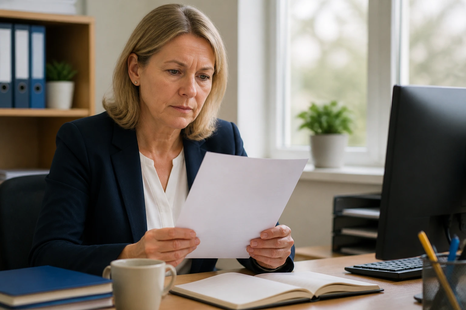 Manager reviewing sponsorship eligibility in an office