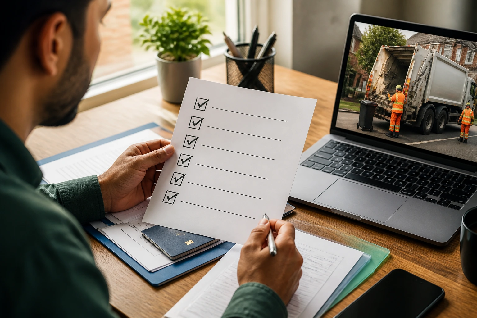 Person at a desk reviewing sponsorship steps and visa documents
