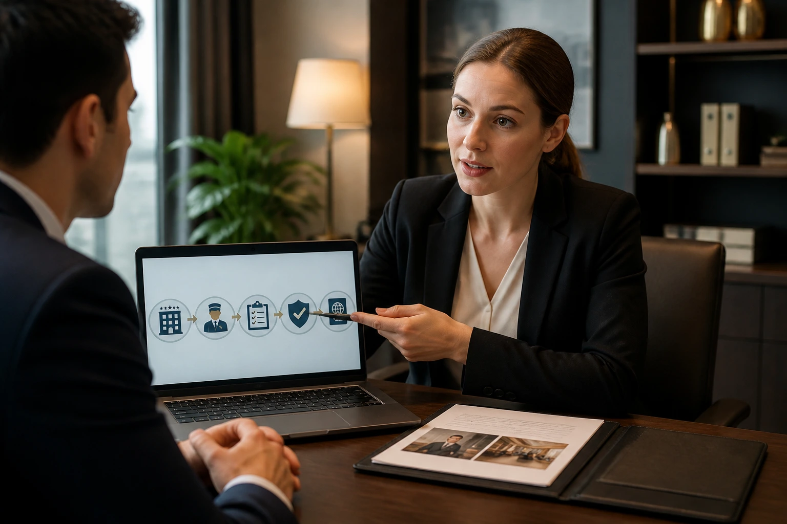 HR professional in an office discussing sponsorship with a candidate