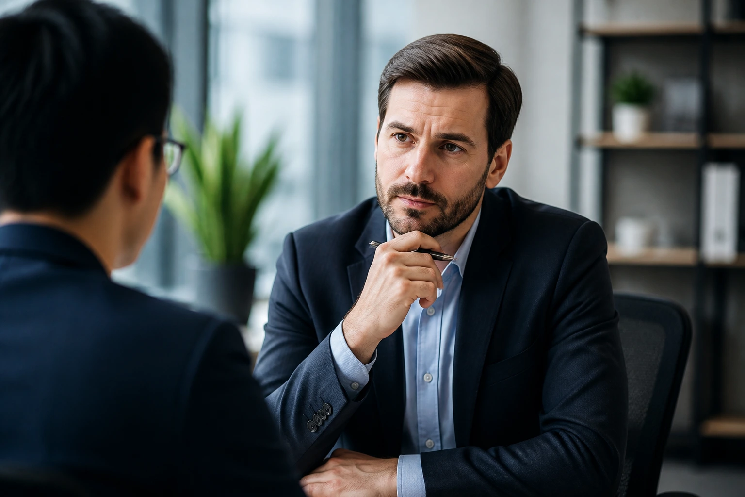 Hiring manager evaluating visa sponsorship options in an office