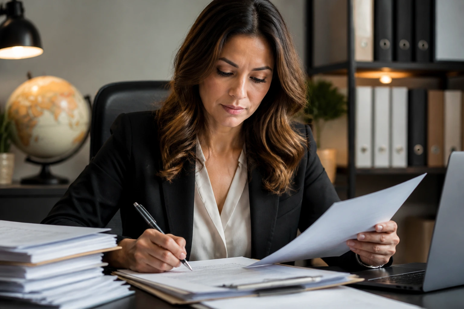 HR professional with immigration documents, illustrating visa sponsorship navigation.