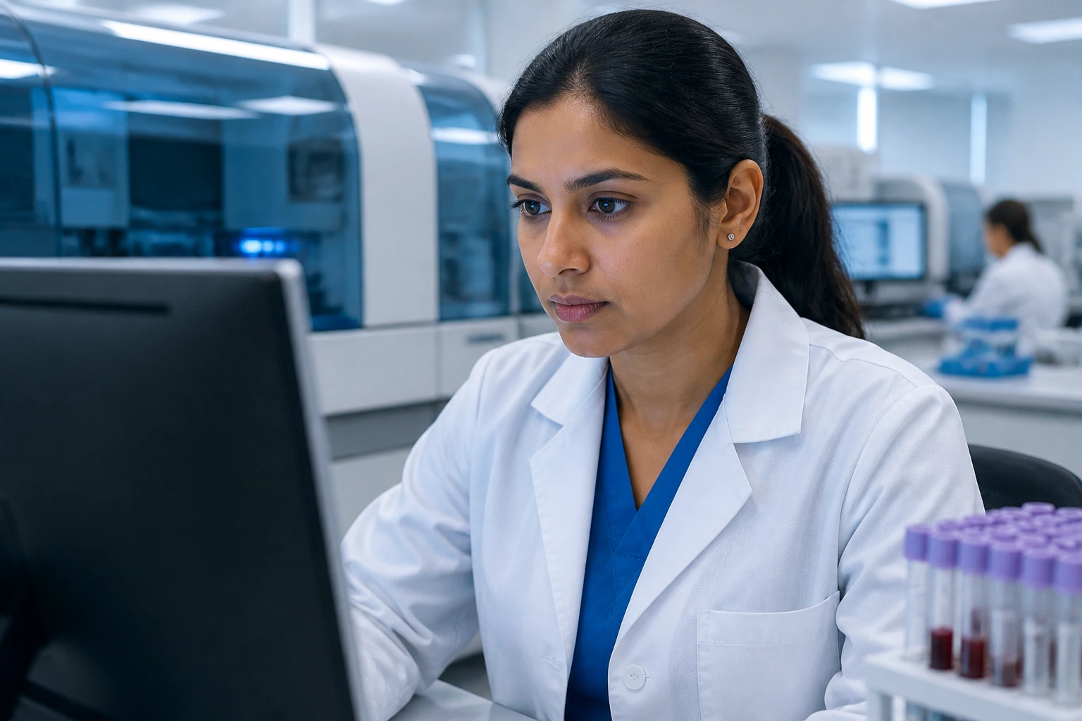 Lab professional contemplating visa sponsorship in a hospital lab context