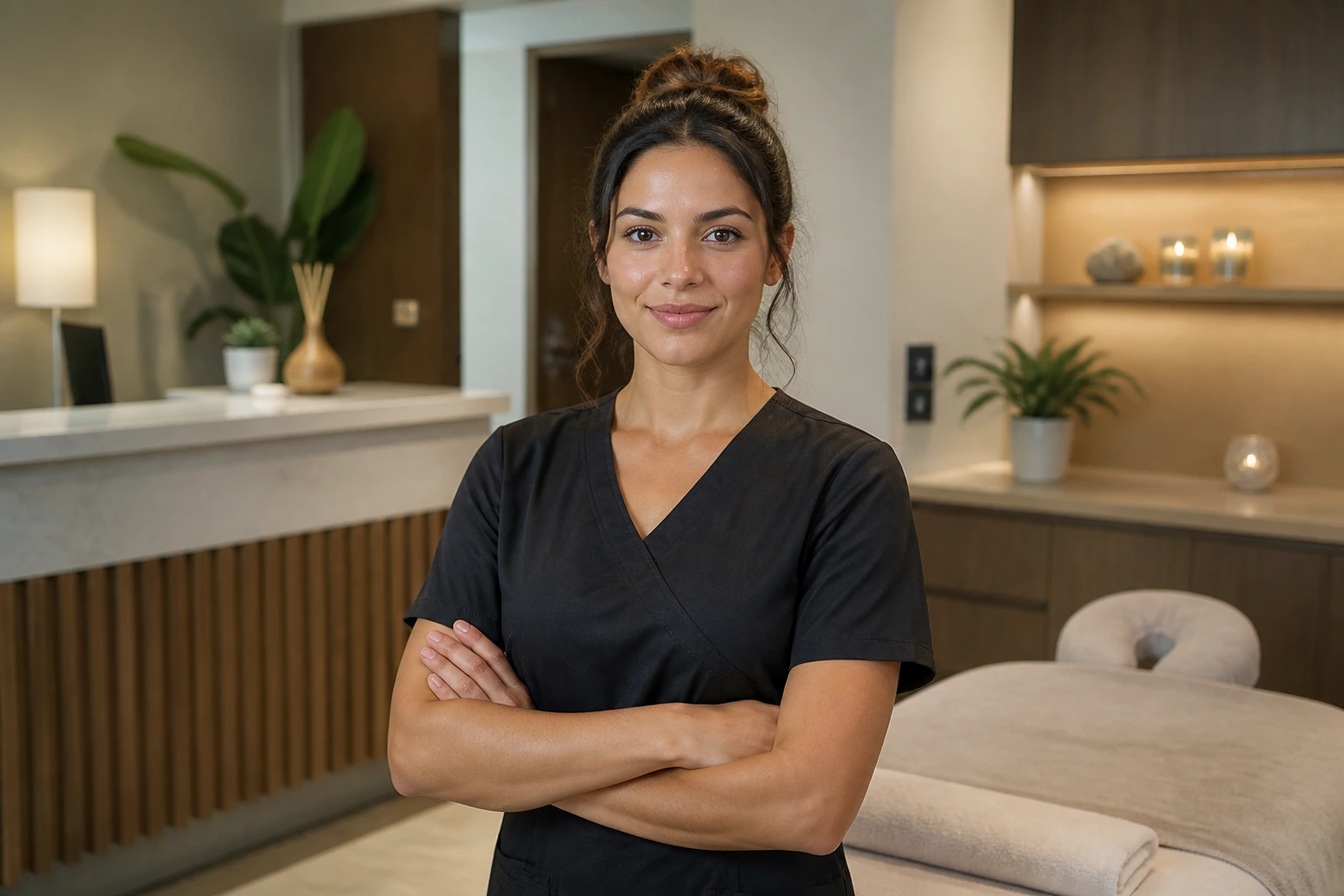 Massage therapist in a clean clinic setting