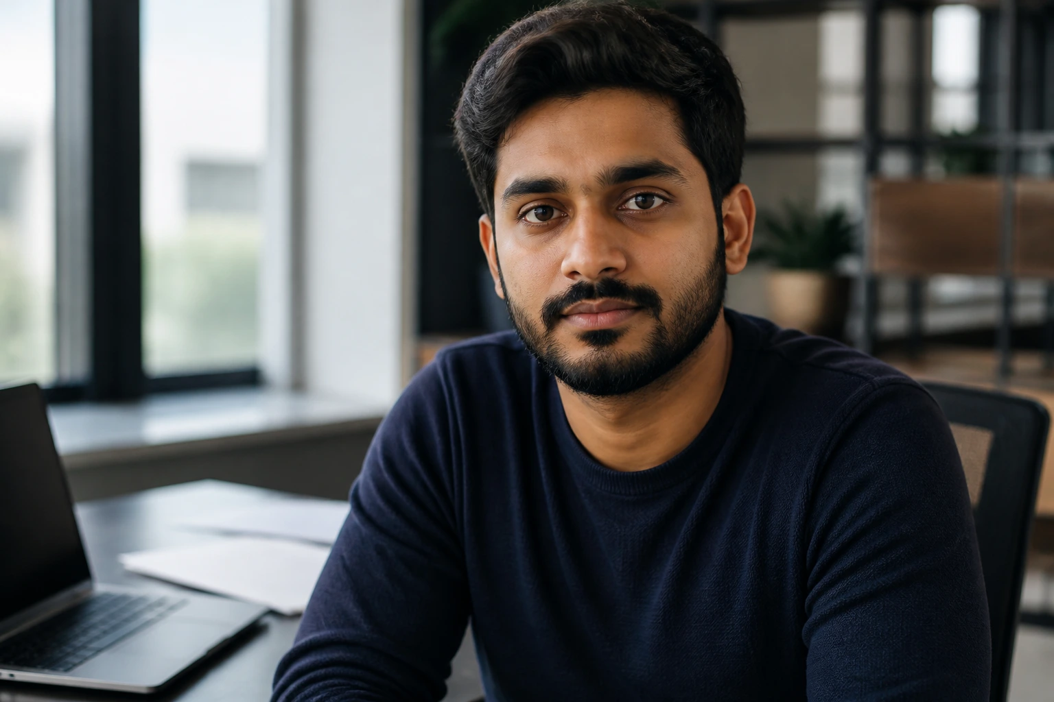 Close-up portrait of a real person in an office, symbolizing visa sponsorship for ML engineer roles in the USA