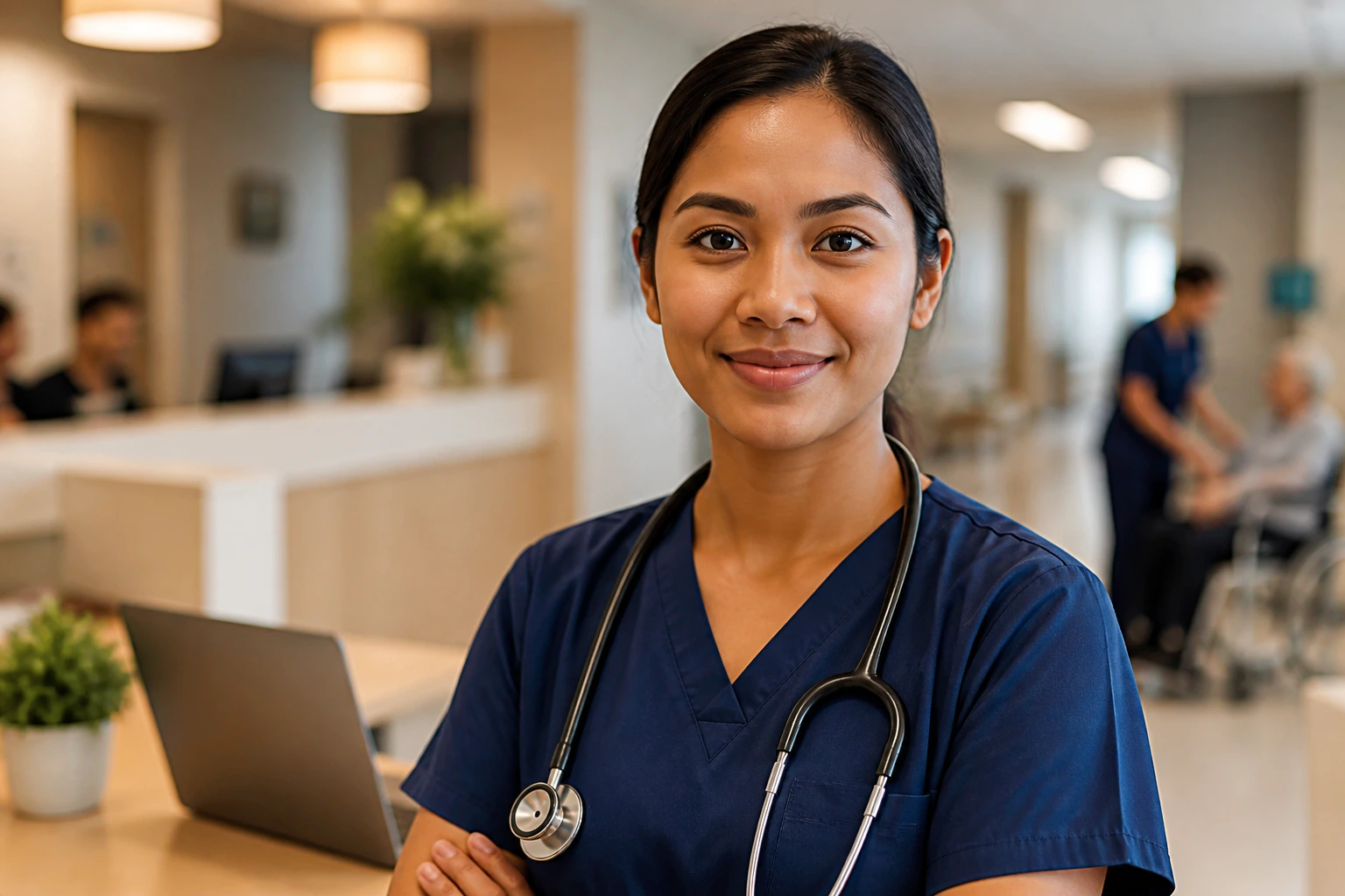 Portrait of a nurse in a hospital setting illustrating visa sponsorship pathways