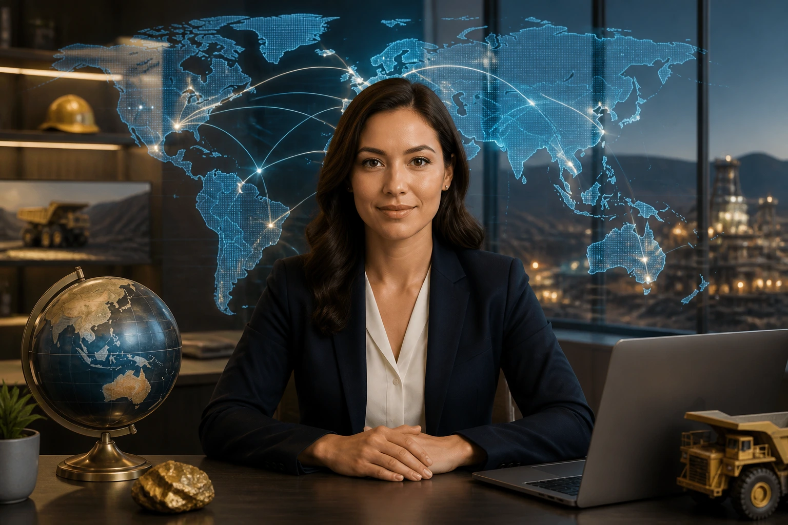 Professional in an office with a holographic globe illustrating sponsorship pathways