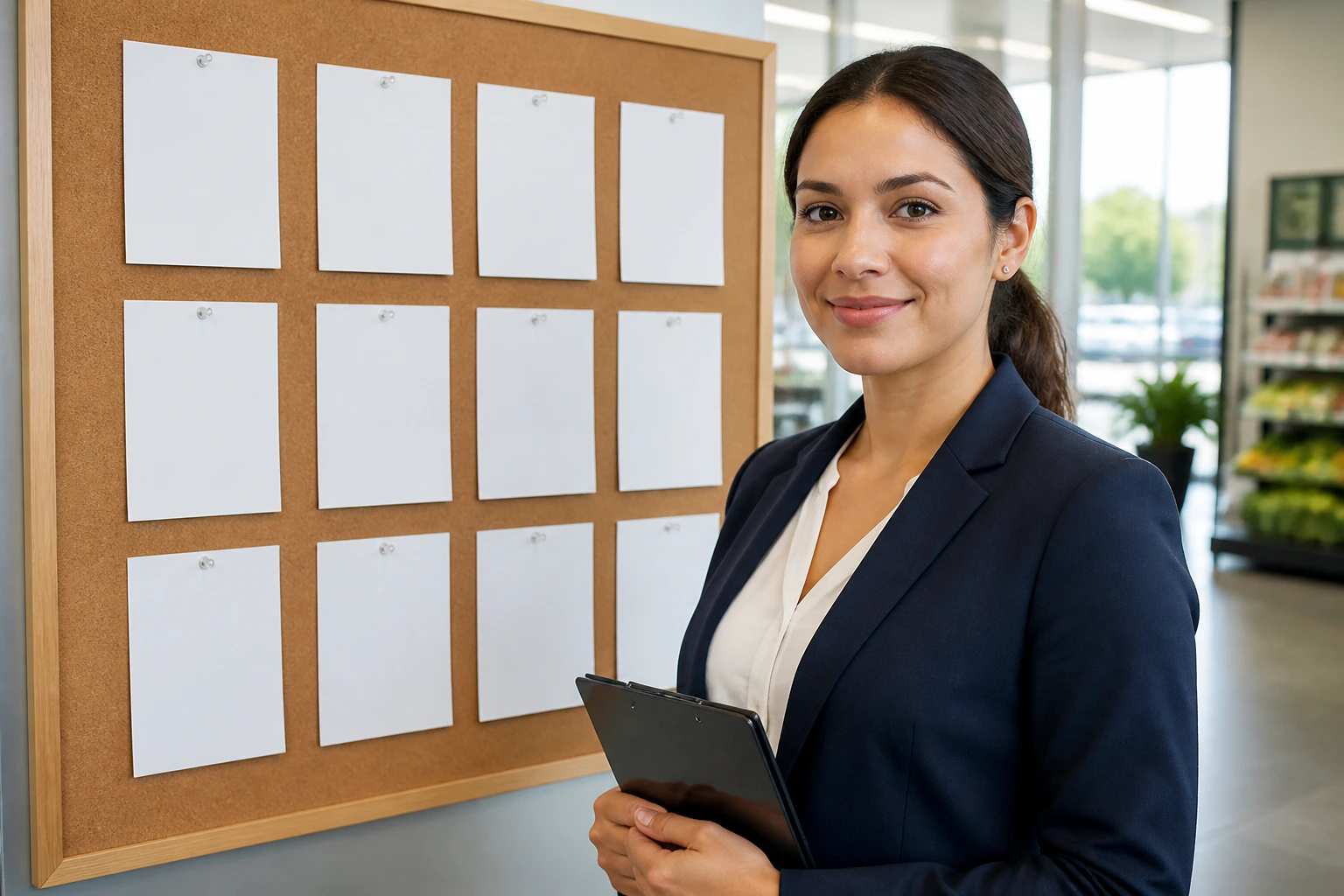 Person in front of blank job postings board representing legitimate sponsorship channels