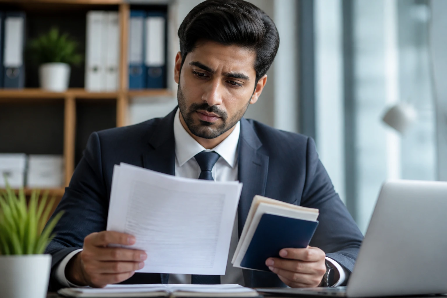 Close-up portrait of a professional in a formal office, representing Skilled Worker visa requirements