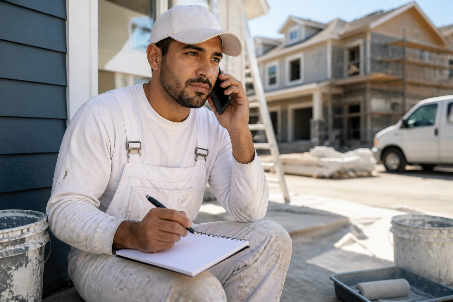 Painter on a site asking questions during a conversation