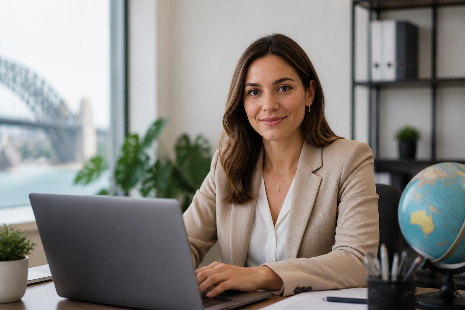 Professional recruiter portrait in a modern office representing visa-sponsored nanny opportunities