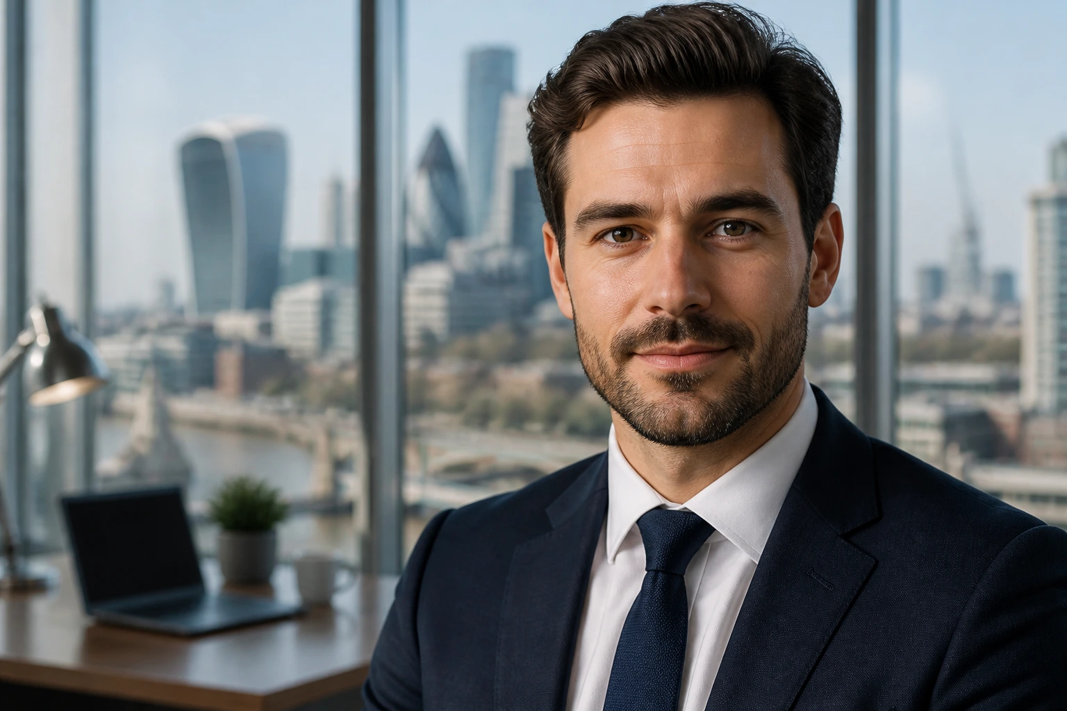 Portrait of a professional in a London office, symbolizing identifying visa sponsorship firms