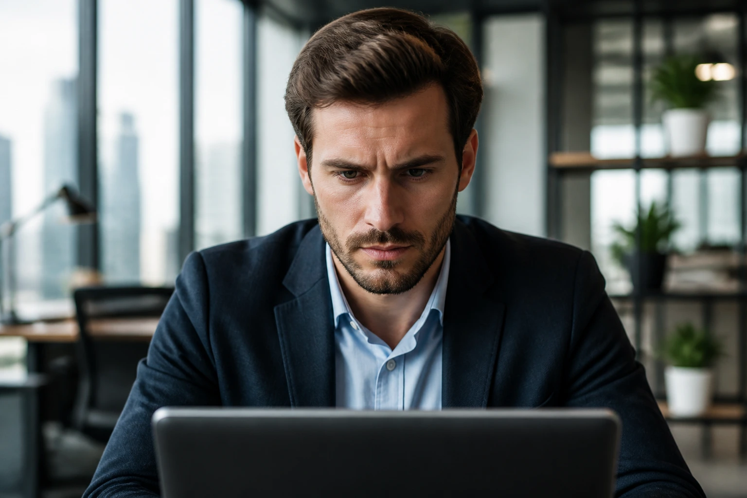 Professional researching sponsorship-friendly employers in a modern office