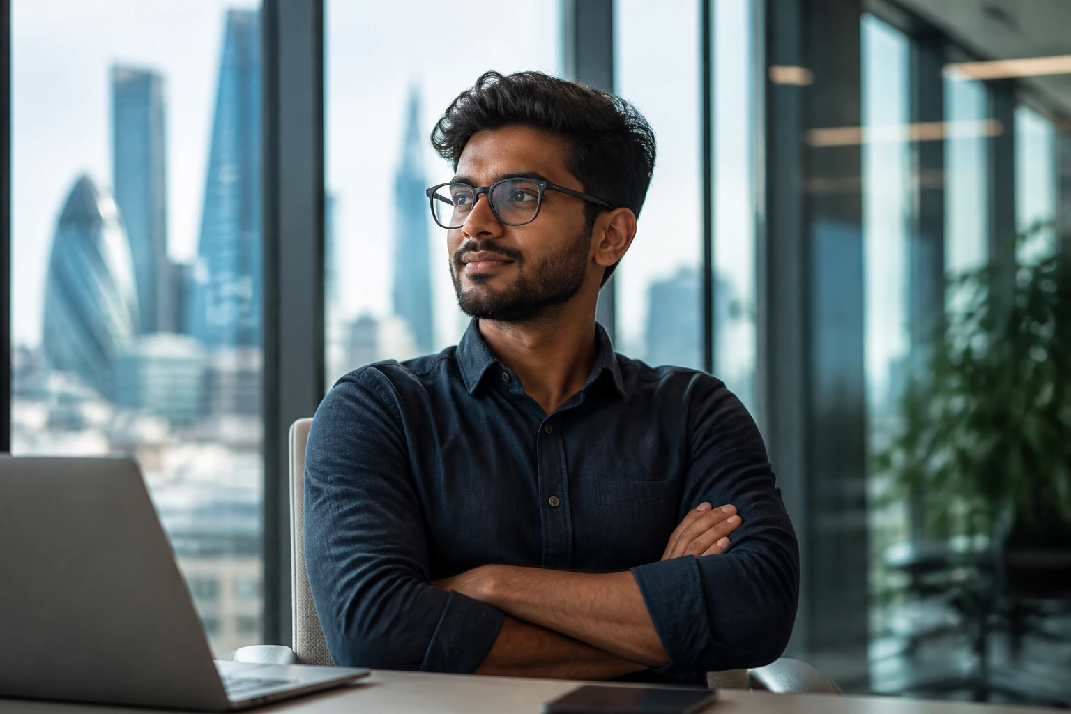 Portrait of a cloud engineer considering sponsorship-ready companies in a modern office.