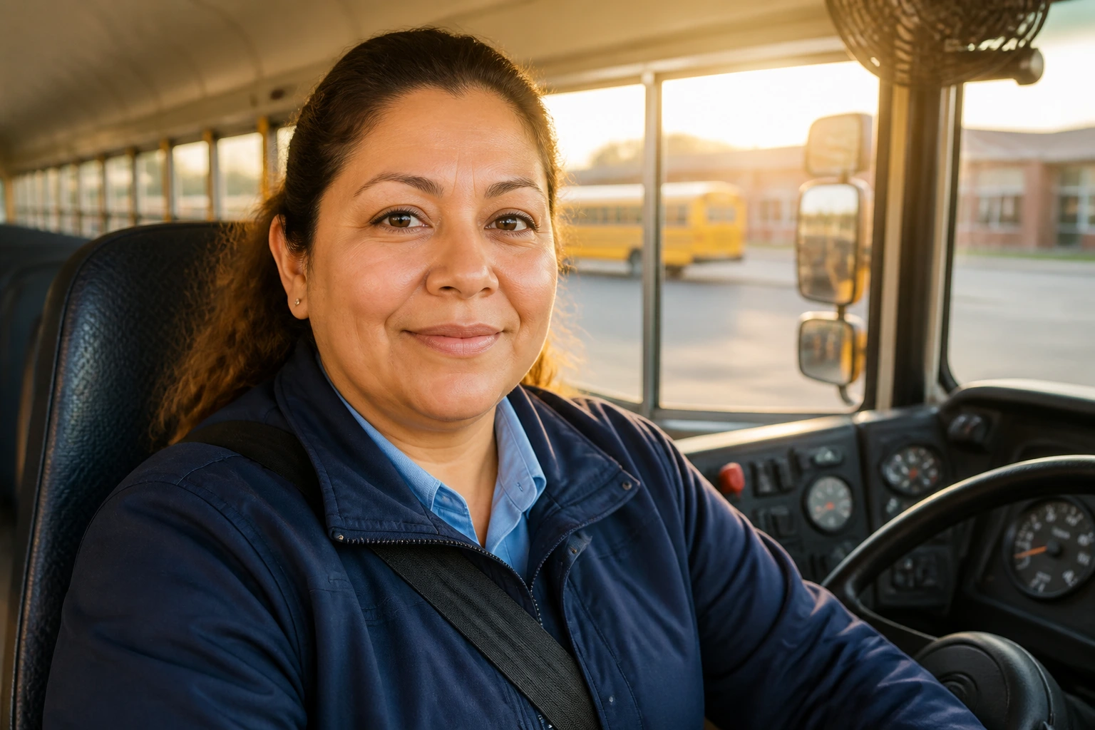 Portrait of a school bus driver in the cab