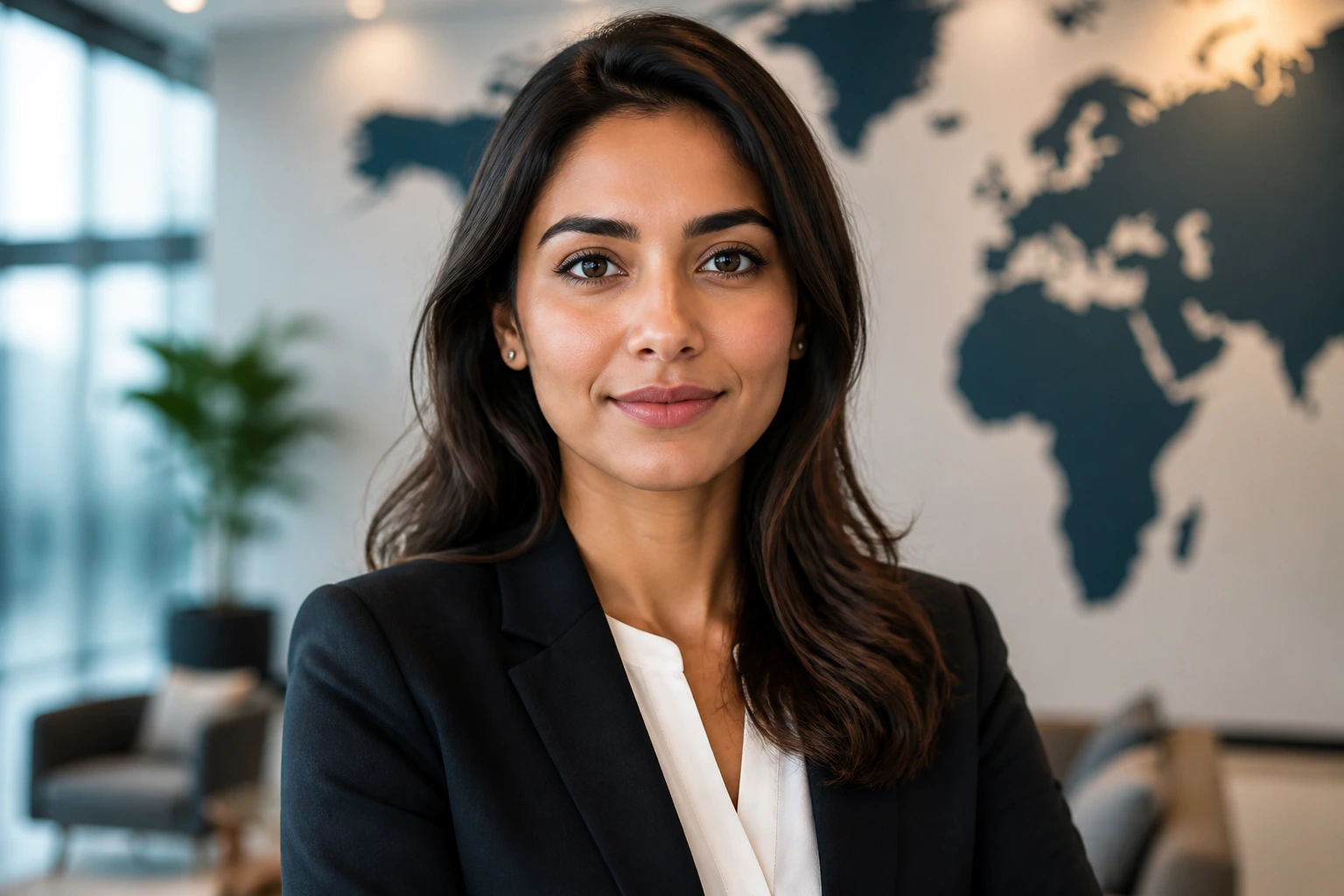 Close-up portrait of a professional in a modern office setting, symbolizing visa sponsorship.