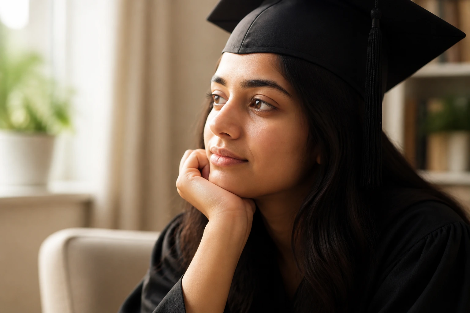 Graduate coping with visa countdown stress in calm setting