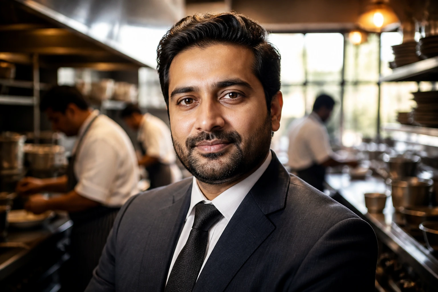 Close-up portrait of a professional in a kitchen, symbolizing visa readiness