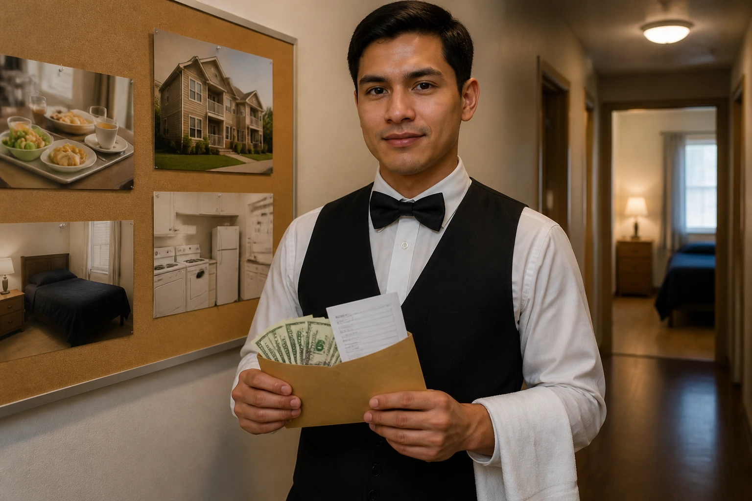 Person in staff housing area contemplating wages and housing basics