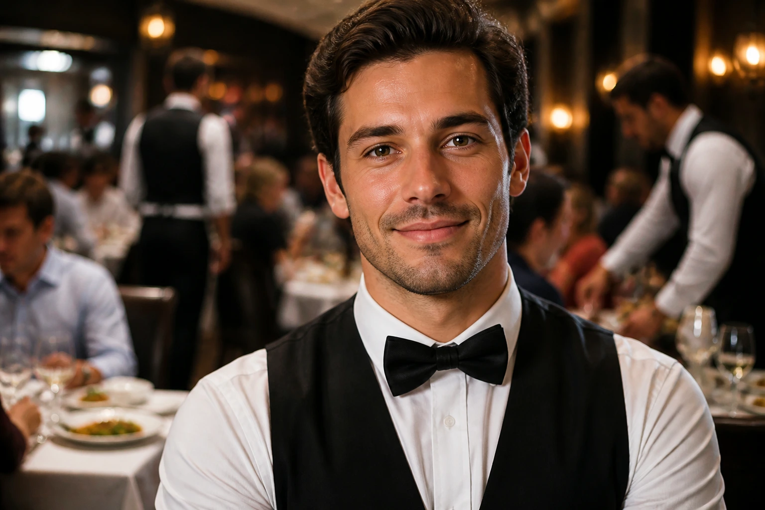Portrait of a waiter demonstrating professional service skills