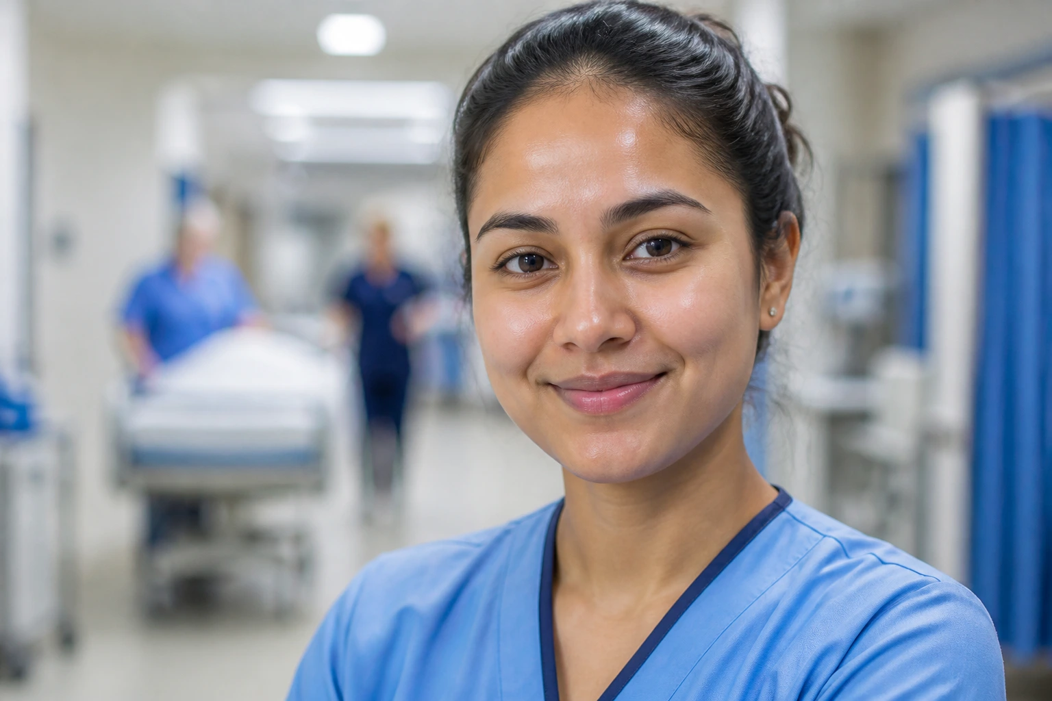 Close-up portrait of a real healthcare assistant on a hospital ward