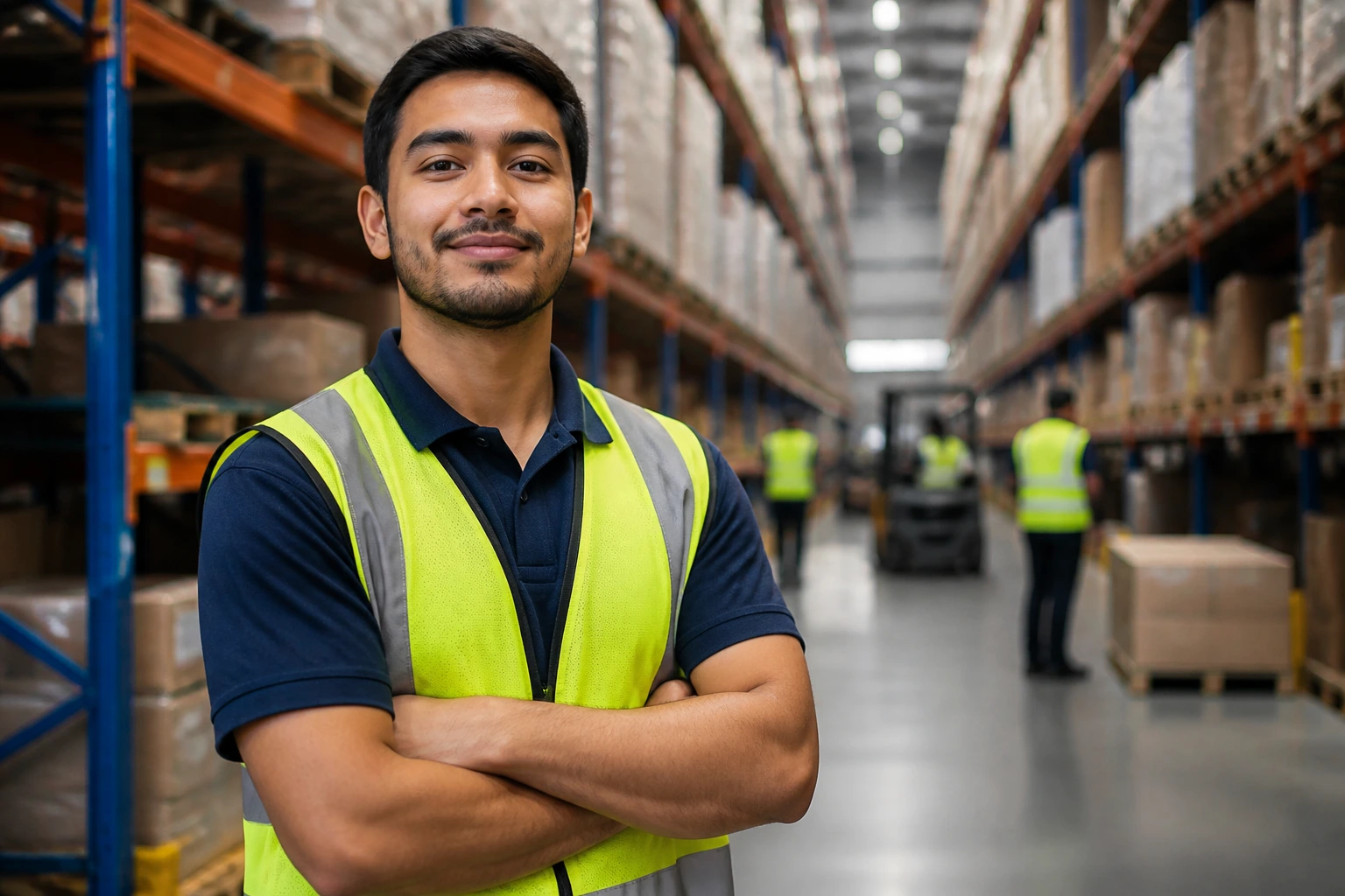 Warehouse worker in safety gear as a stepping-stone to logistics career