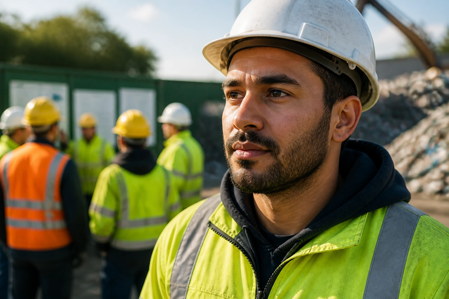 New waste site worker in PPE during induction and training on a UK site