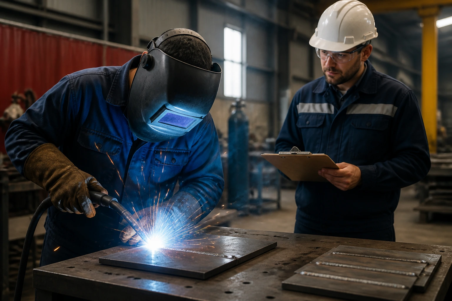 Welder performing a test weld during interview process