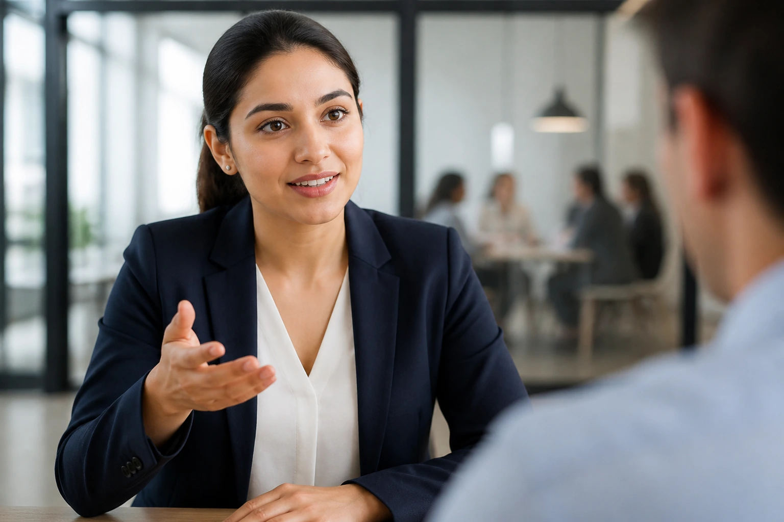 Confident candidate delivering a concise work authorization statement