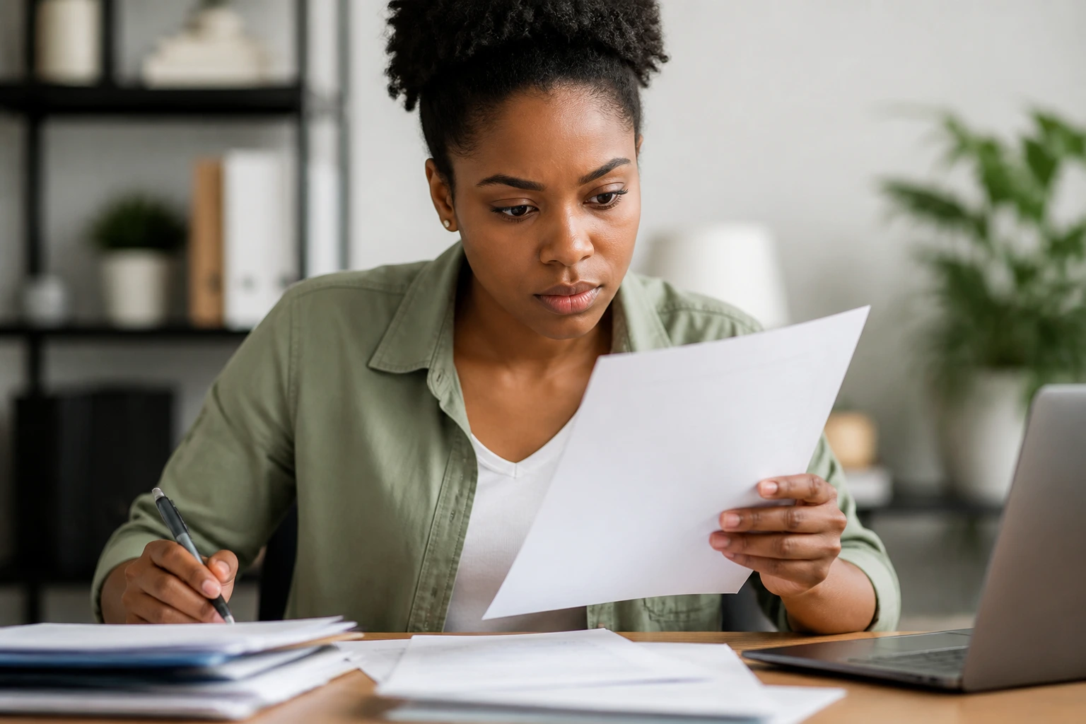 Medium close-up of a person reviewing documents in an office setting