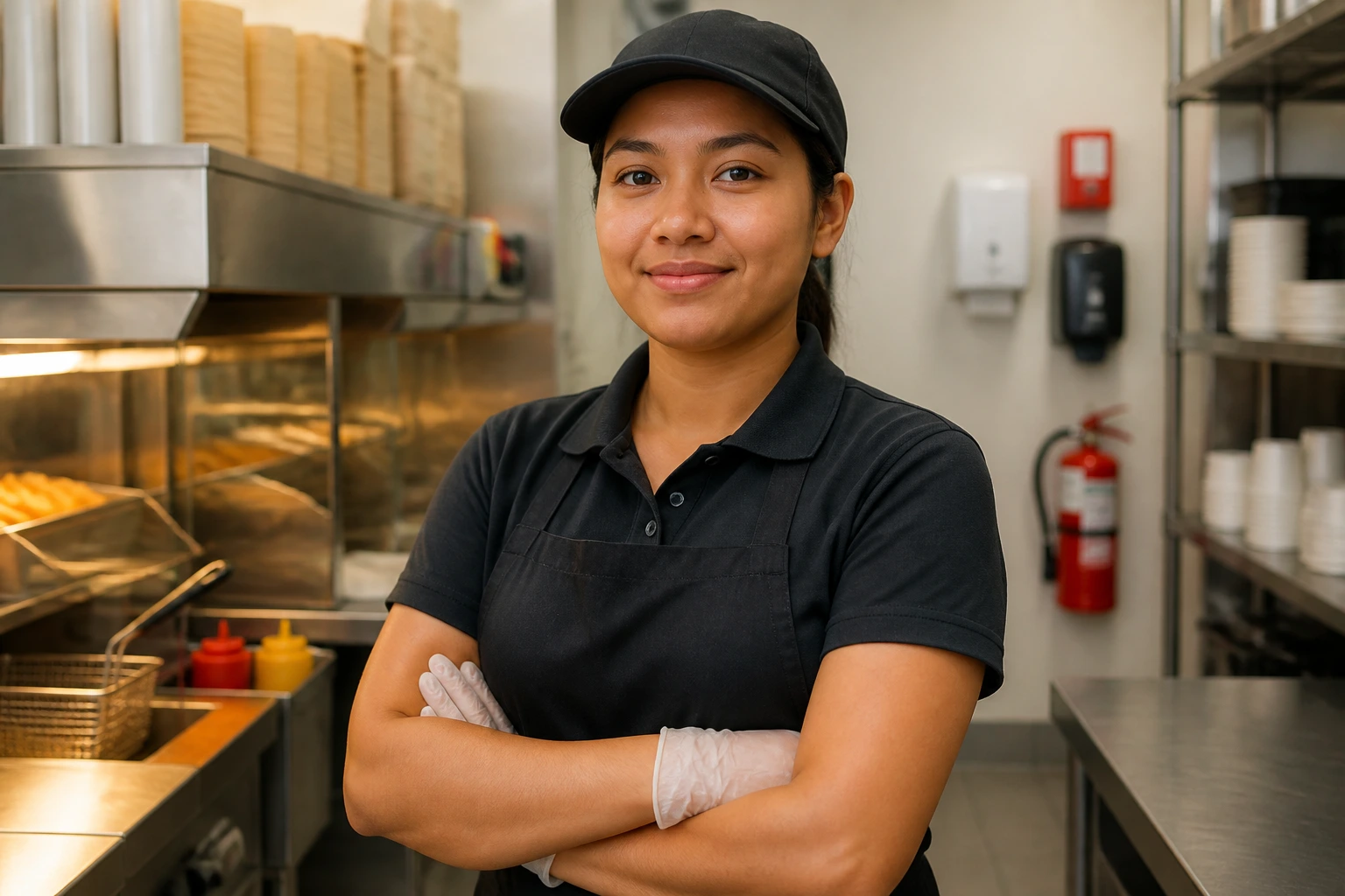 Real worker in a fast-food kitchen highlighting rights and safety