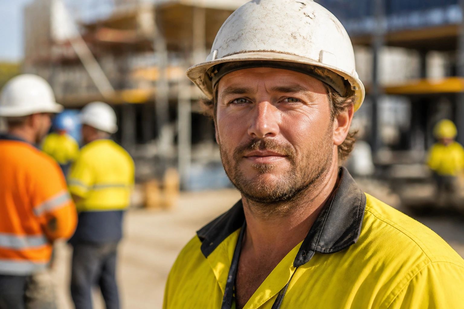 Close-up portrait of a construction worker on site