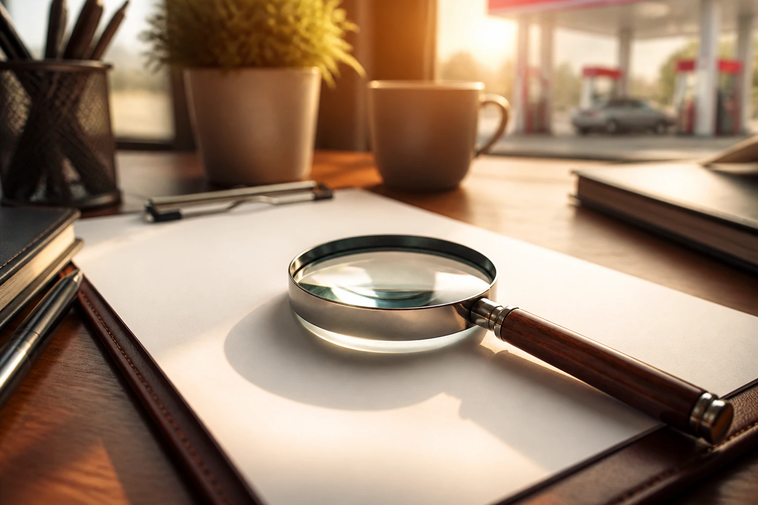 Magnifying glass over blank job ad page on desk