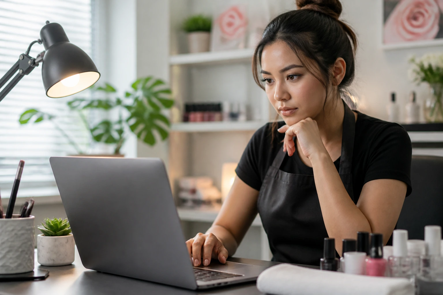 Person researching sponsorship jobs on a laptop in a home office.
