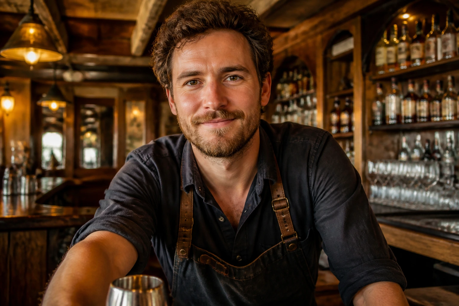 Regional pub bartender in warm lighting illustrating regional demand