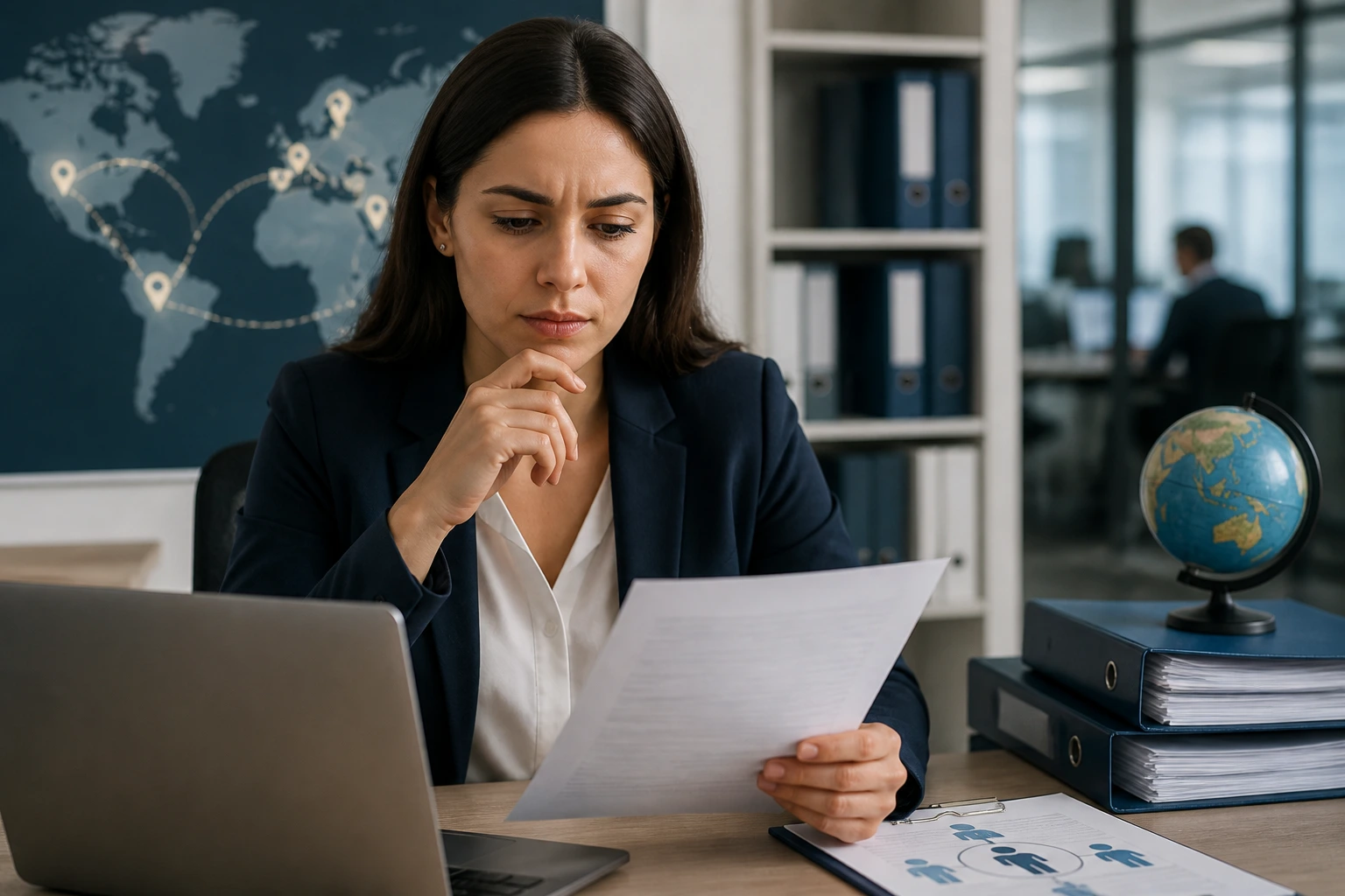 Professional in office considering sponsorship history