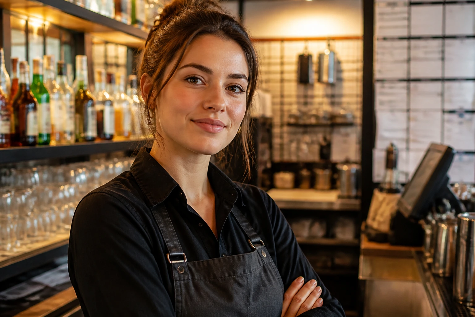 Relocation-worthy employer; confident candidate in a tidy hospitality setting
