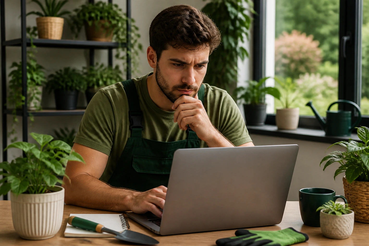 Gardener at a desk researching visa sponsorship in the UK