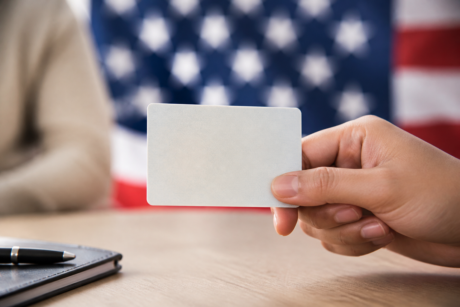 Hands holding a permanent resident card, representing an employment-based green card