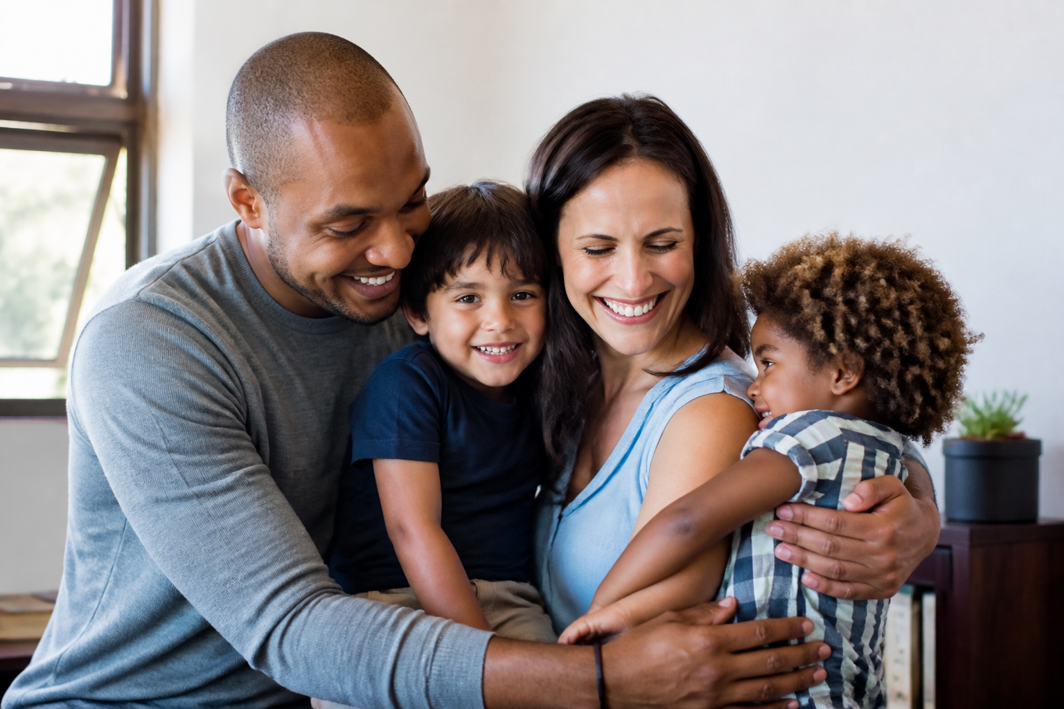 Multicultural family together at home, representing family-based US visa sponsorship