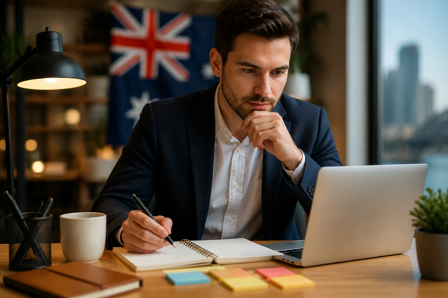 Professional planning visa costs and timelines at a desk