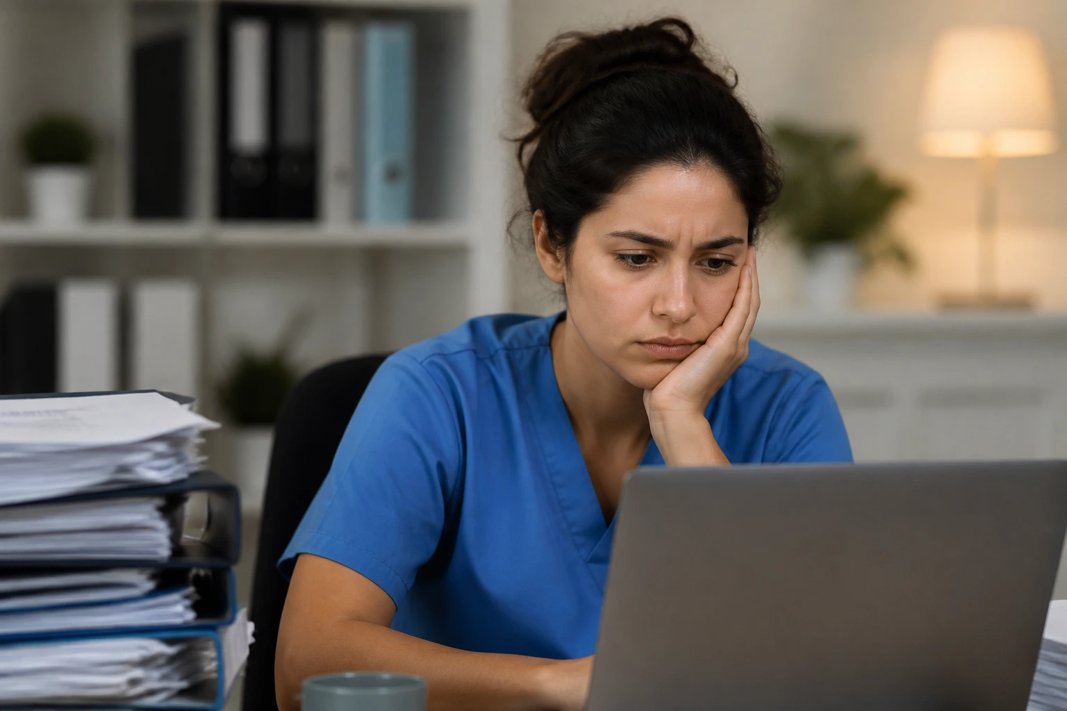 Professional waiting in a busy recruitment process environment.