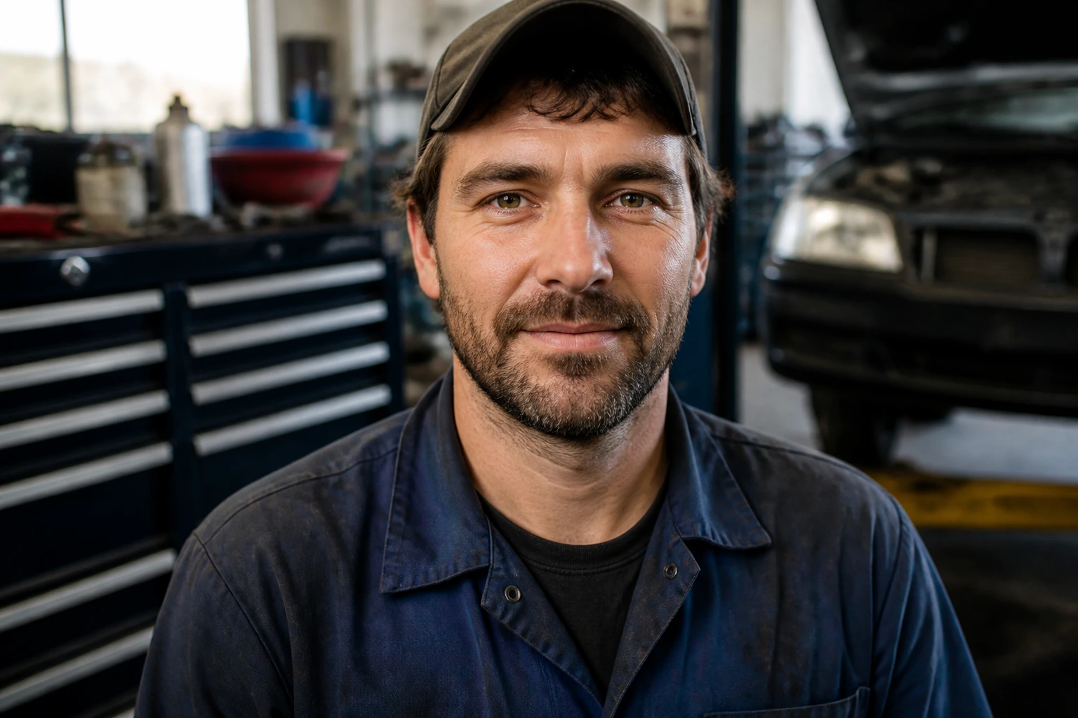 Close-up portrait of a Canadian mechanic in a garage representing salary realism