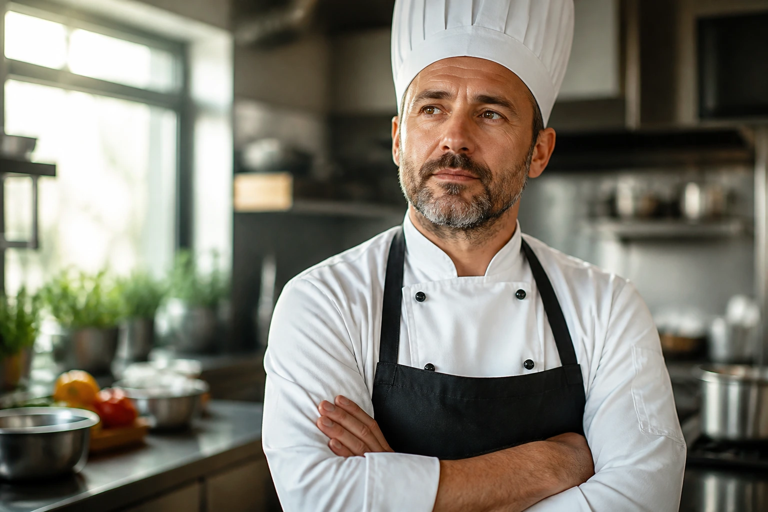 Portrait of a chef clarifying visa roles difference between Chef and Cook
