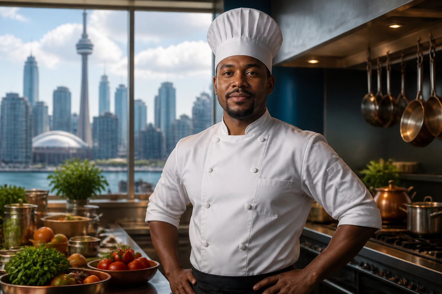 Chef portrait in modern urban kitchen representing job prospects