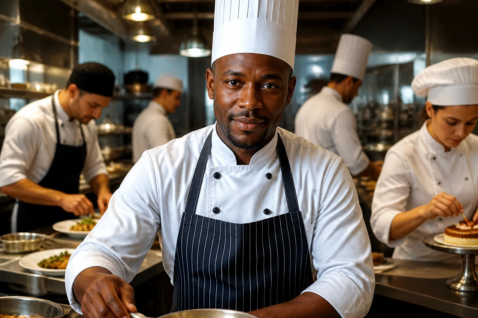 Chef portrait in busy kitchen representing different cooking roles in Canada